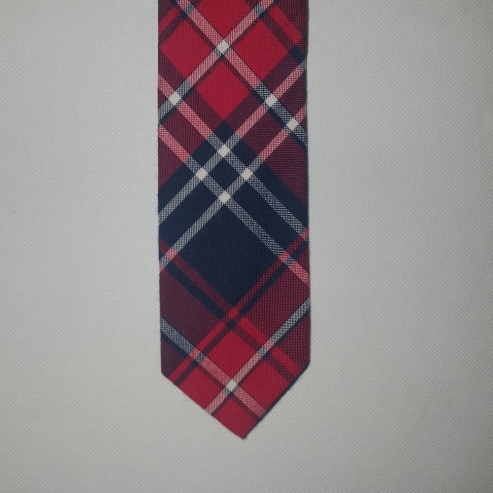 J. Crew Woven Skinny Red Navy Tartan Plaid Tie